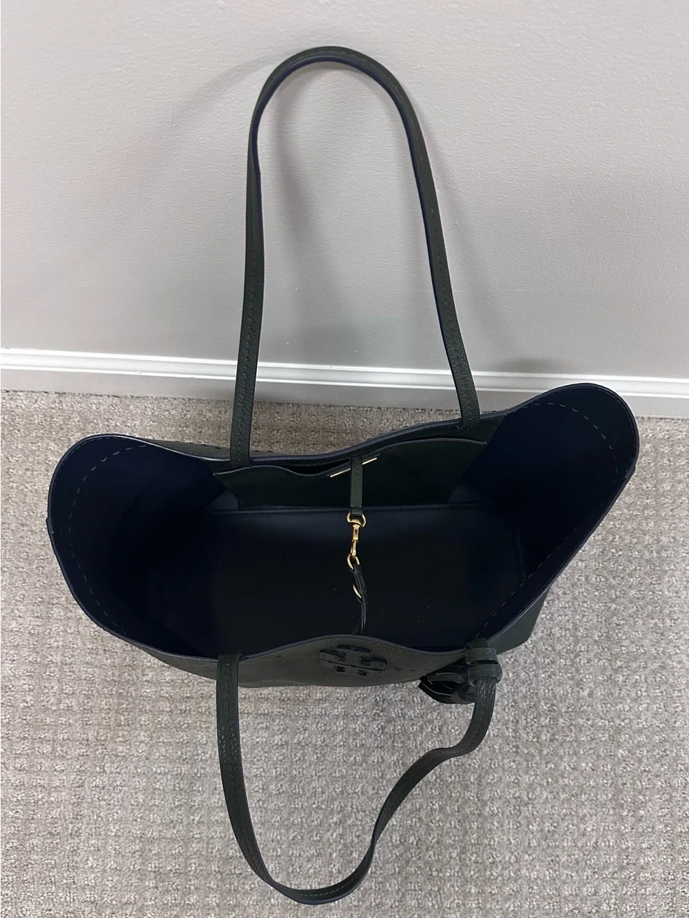 Tory Burch McGraw Olive Pebbled Leather Tote with Tassel